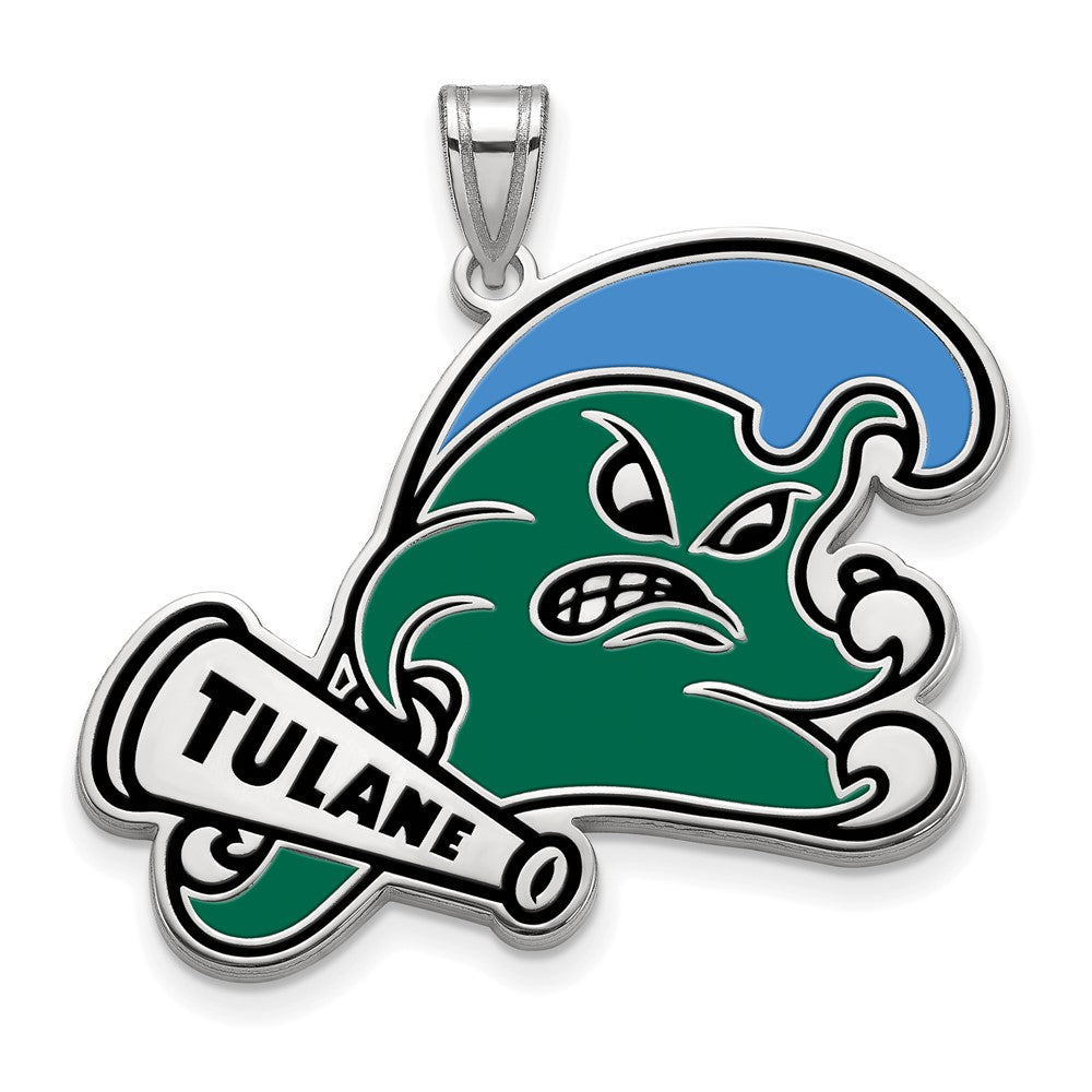 Sterling Silver Tulane U. XL Enamel Pendant, Item P21383 by The Black Bow Jewelry Co.