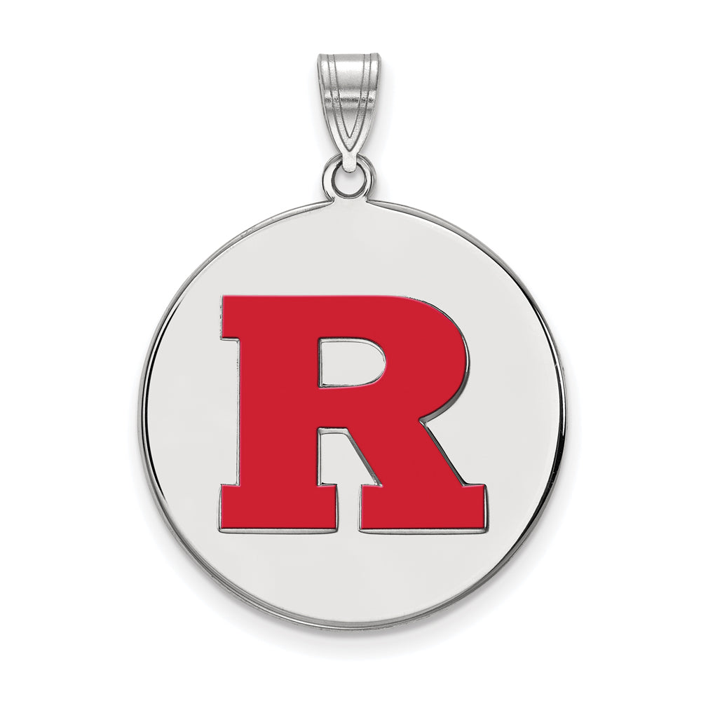 Sterling Silver Rutgers XL Enamel &#39;R&#39; Disc Pendant, Item P21402 by The Black Bow Jewelry Co.