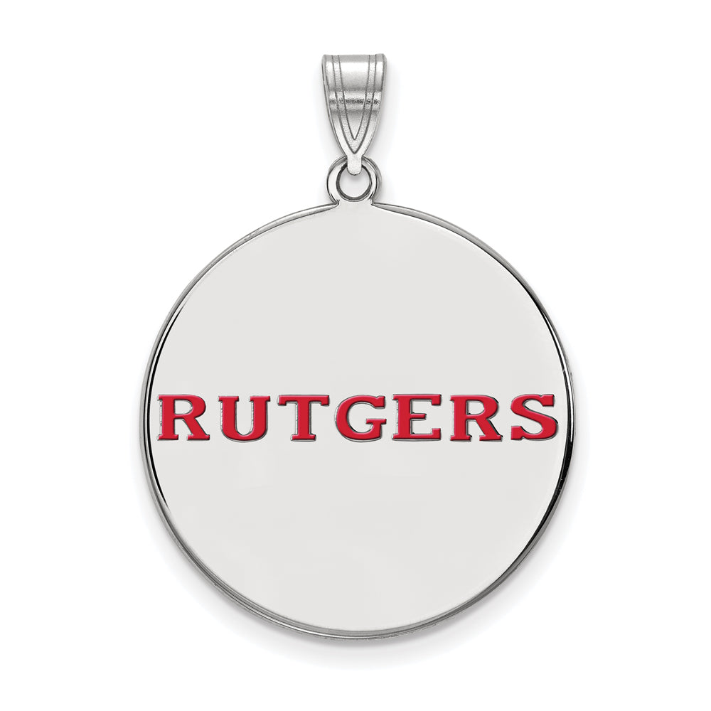 Sterling Silver Rutgers XL Enamel Script Disc Pendant, Item P21406 by The Black Bow Jewelry Co.