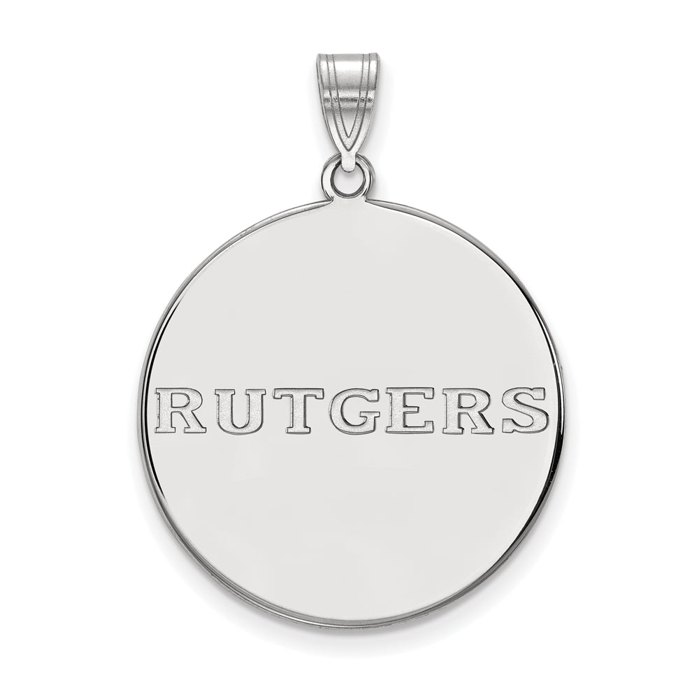 10k White Gold Rutgers XL Script Disc Pendant, Item P21603 by The Black Bow Jewelry Co.