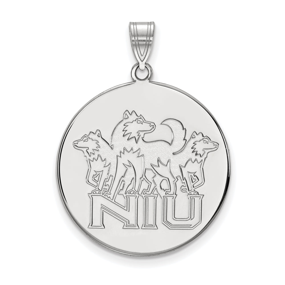 10k White Gold Northern Illinois U. XL Disc Pendant, Item P21614 by The Black Bow Jewelry Co.