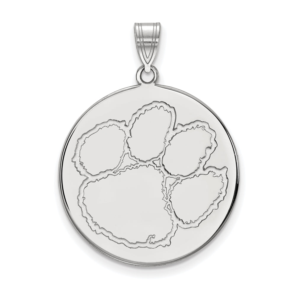 10k White Gold Clemson U XL Disc Pendant, Item P21641 by The Black Bow Jewelry Co.