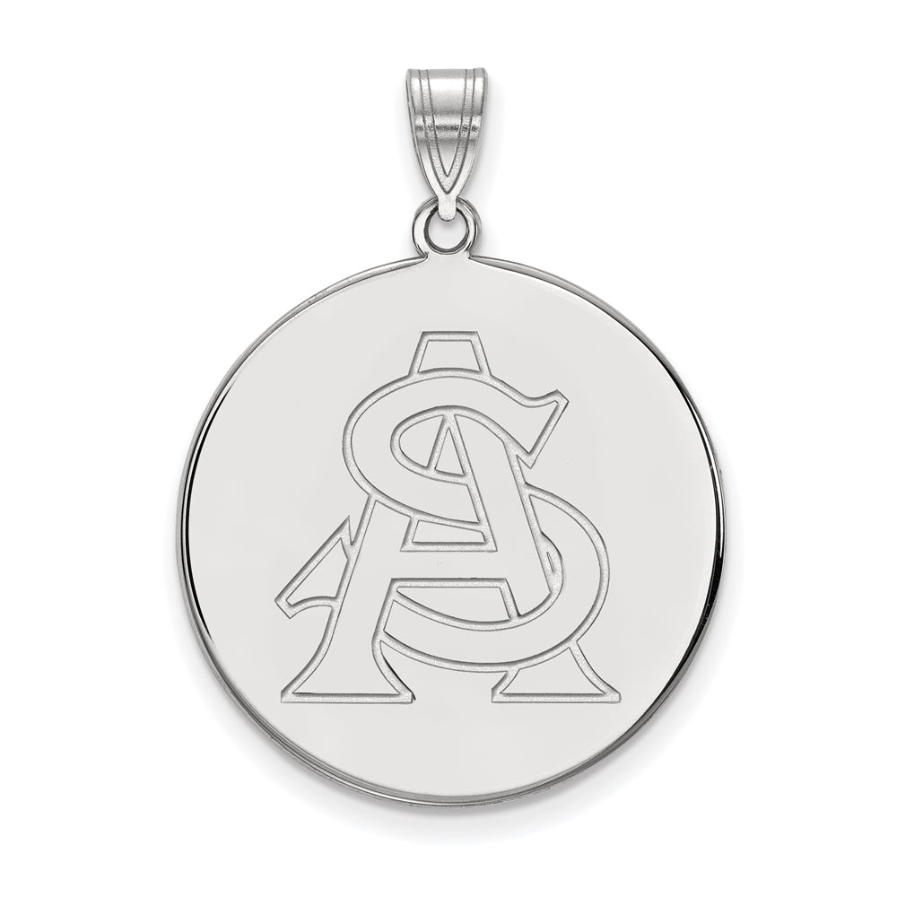 10k White Gold Arizona State XL Disc Pendant, Item P21653 by The Black Bow Jewelry Co.