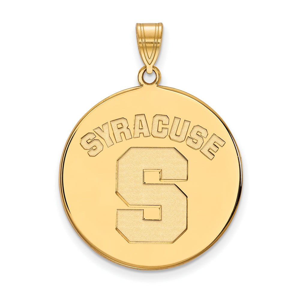 10k Yellow Gold Syracuse U. XL &#39;SYRACUSE S&#39; Disc Pendant, Item P21863 by The Black Bow Jewelry Co.