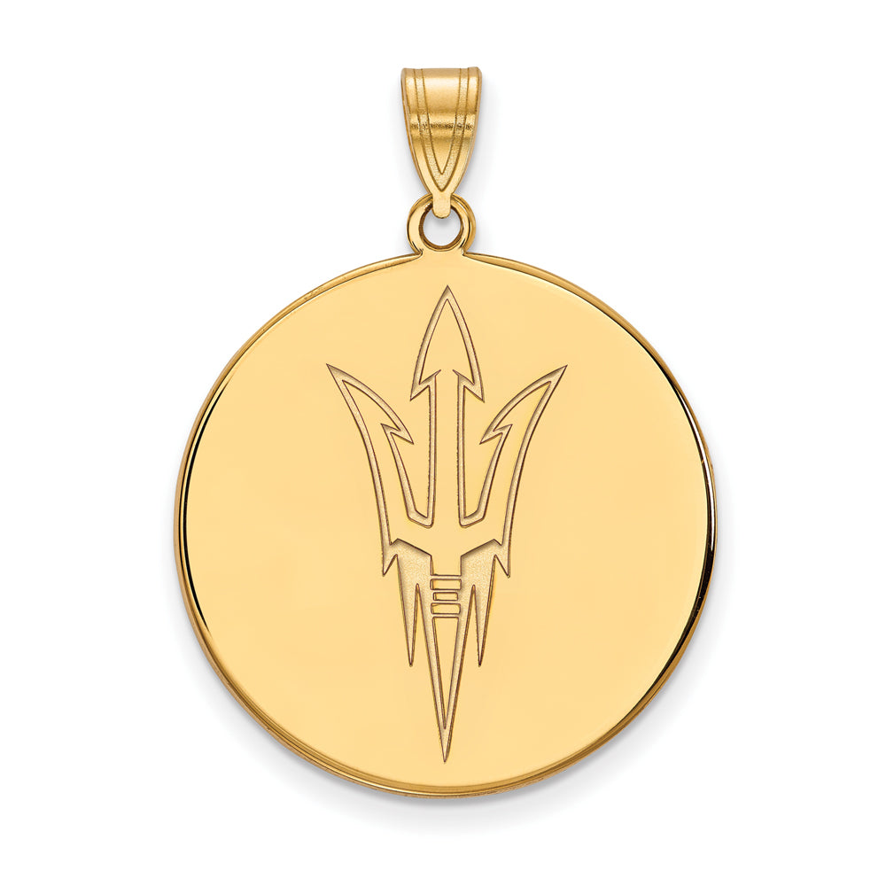 10k Yellow Gold Arizona State XL Logo Disc Pendant, Item P21881 by The Black Bow Jewelry Co.