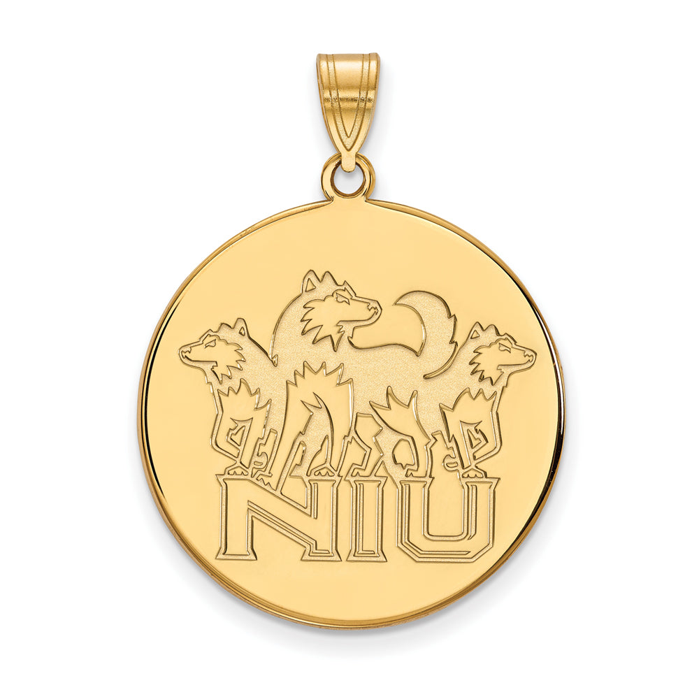 14k Gold Plated Silver Northern Illinois U. XL Disc Pendant, Item P22369 by The Black Bow Jewelry Co.