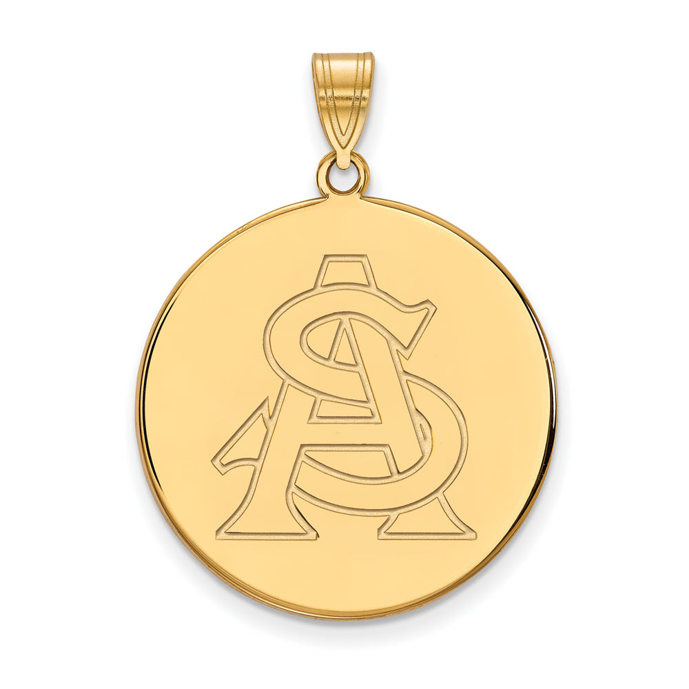 14k Gold Plated Silver Arizona State XL Disc Pendant, Item P22389 by The Black Bow Jewelry Co.