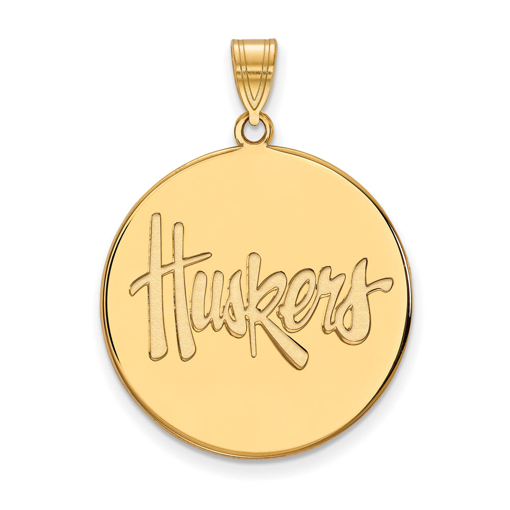14k Gold Plated Silver U. of Nebraska XL Disc Pendant, Item P22394 by The Black Bow Jewelry Co.