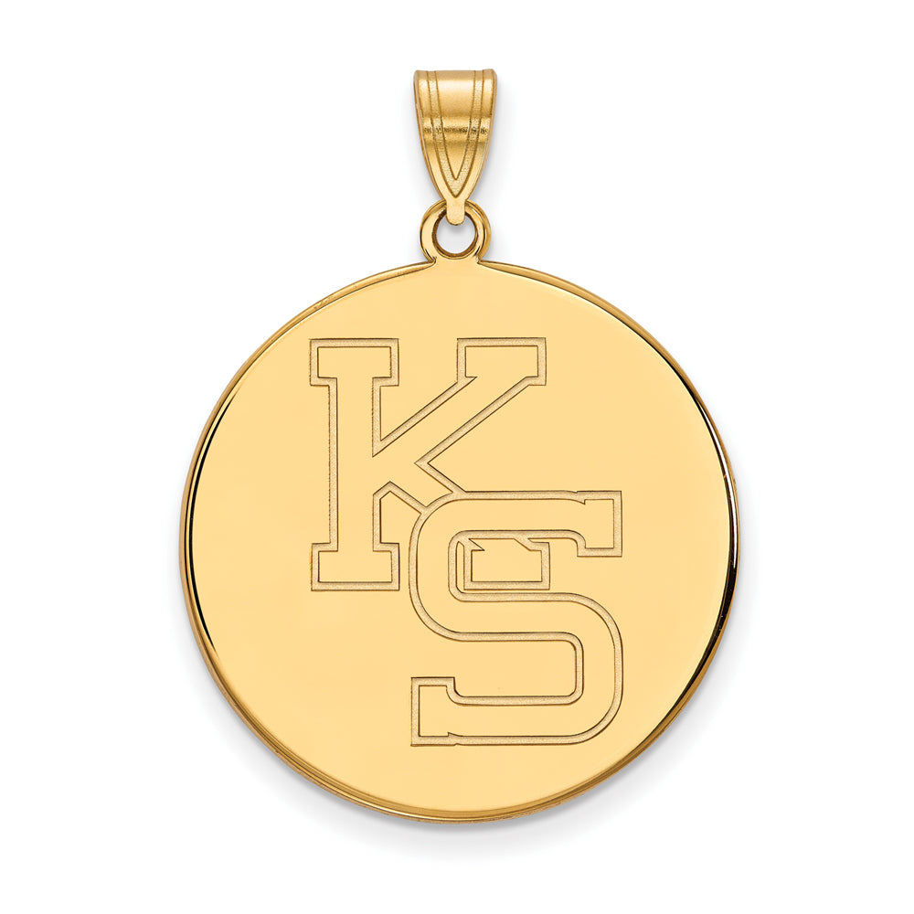14k Gold Plated Silver Kansas State XL Disc Pendant, Item P22400 by The Black Bow Jewelry Co.