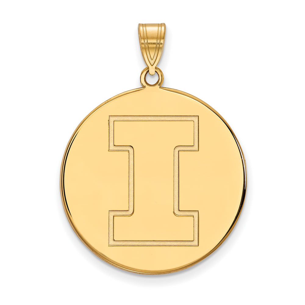 14k Gold Plated Silver U. of Illinois XL Initial I Disc Pendant, Item P22401 by The Black Bow Jewelry Co.