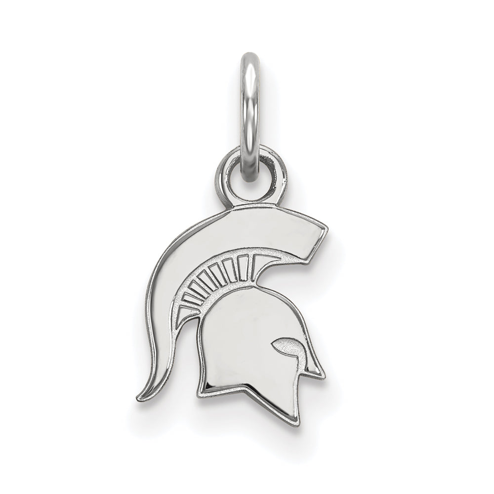 14k White Gold Michigan State XS (Tiny) Logo Charm or Pendant, Item P22964 by The Black Bow Jewelry Co.