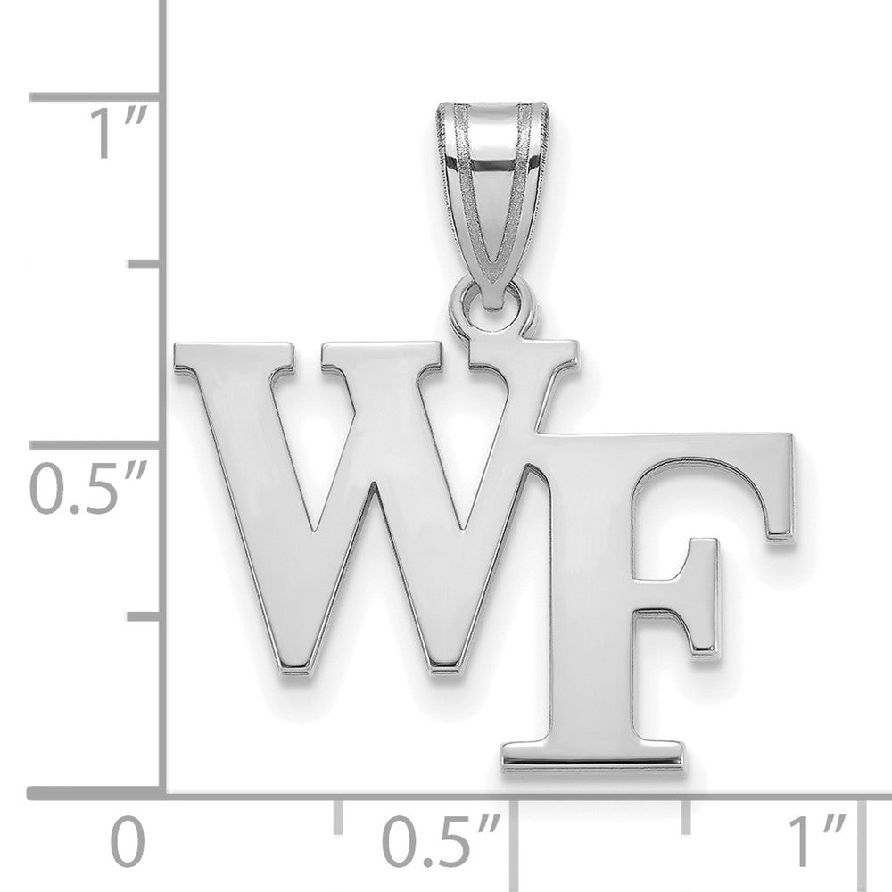Alternate view of the 10k White Gold Wake Forest U. Medium &#39;WF&#39; Pendant by The Black Bow Jewelry Co.
