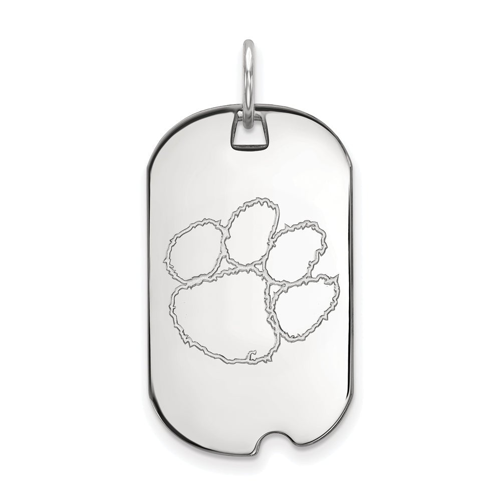 10k White Gold Clemson U Dog Tag Pendant, Item P23460 by The Black Bow Jewelry Co.