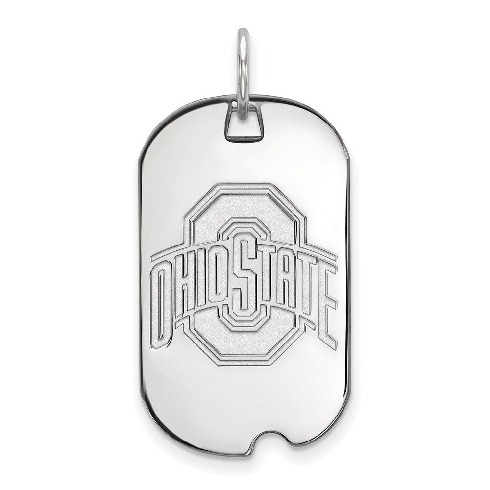 10k White Gold Ohio State Dog Tag Pendant, Item P23463 by The Black Bow Jewelry Co.