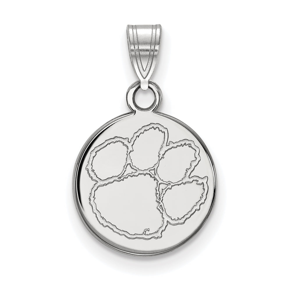 10k White Gold Clemson U Small Disc Pendant, Item P23491 by The Black Bow Jewelry Co.
