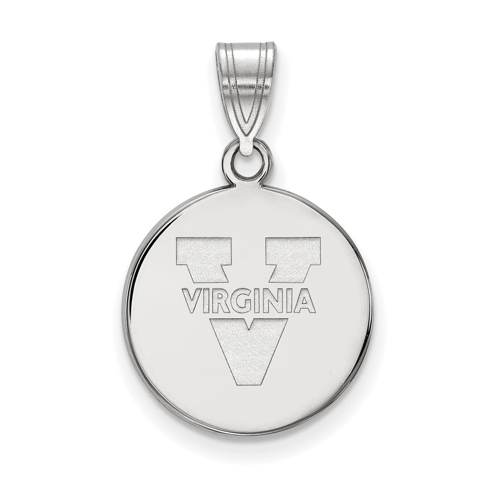 10k White Gold U. of Virginia Medium &#39;V&#39; Logo Disc Pendant, Item P23506 by The Black Bow Jewelry Co.