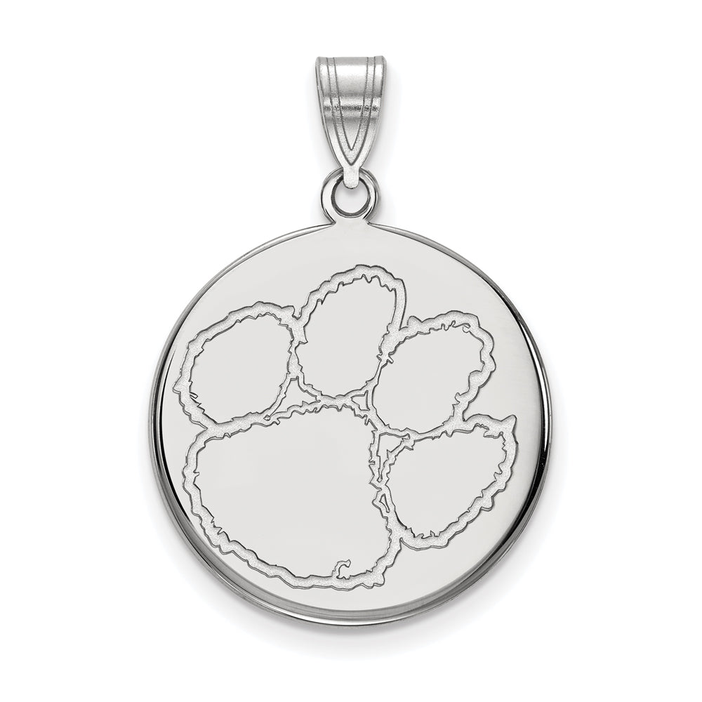 10k White Gold Clemson U Large Disc Pendant, Item P23516 by The Black Bow Jewelry Co.