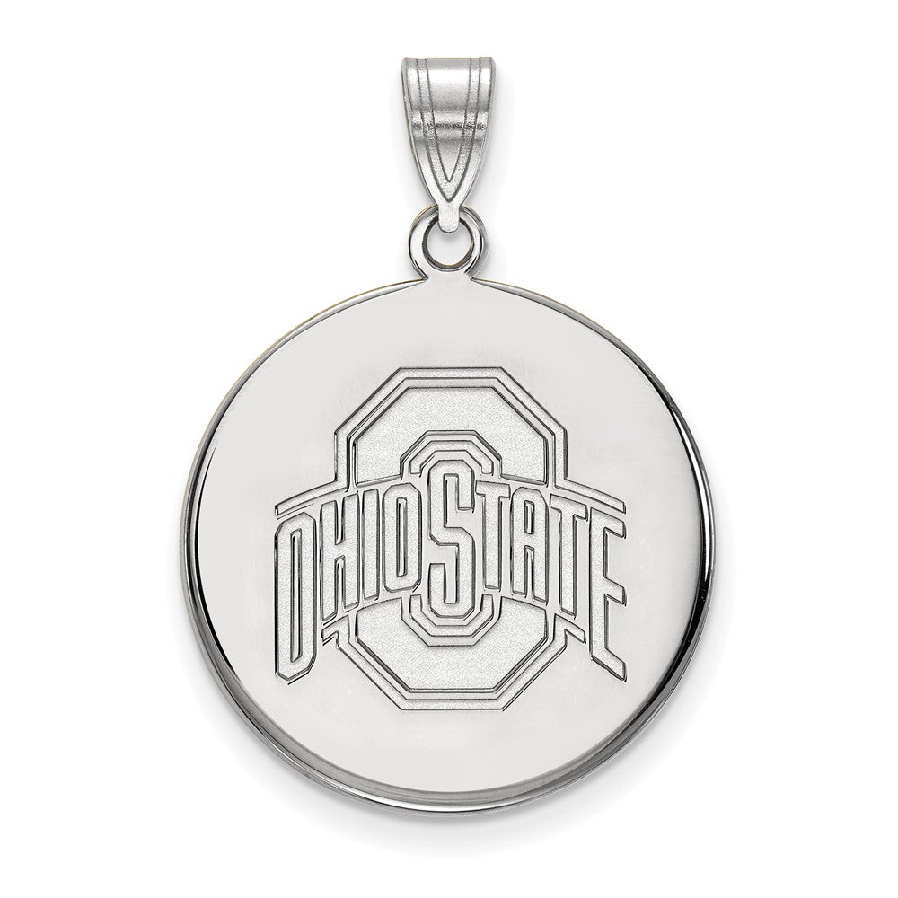 10k White Gold Ohio State Large Disc Pendant, Item P23525 by The Black Bow Jewelry Co.
