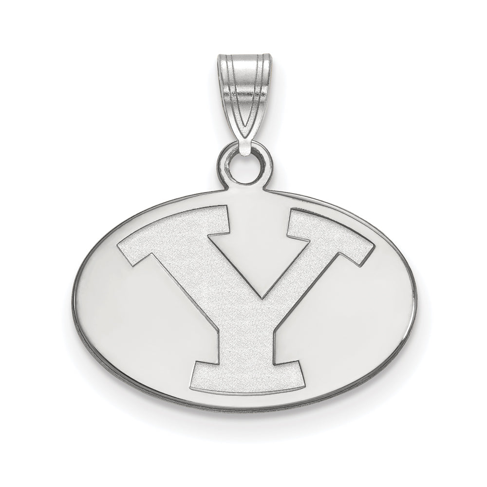 14k White Gold Brigham Young U Small Initial Y Oval Pendant, Item P23689 by The Black Bow Jewelry Co.