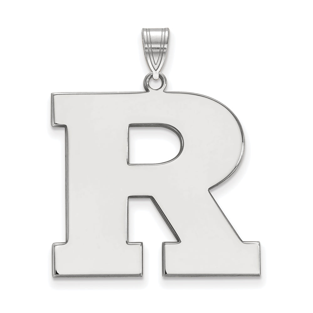 14k White Gold Rutgers XL Initial R Pendant, Item P23958 by The Black Bow Jewelry Co.