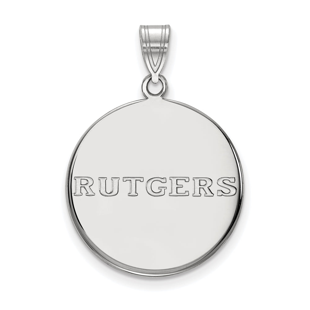 14k White Gold Rutgers Large Script Disc Pendant, Item P24134 by The Black Bow Jewelry Co.