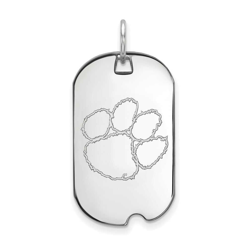 14k White Gold Clemson U Dog Tag Pendant, Item P24152 by The Black Bow Jewelry Co.