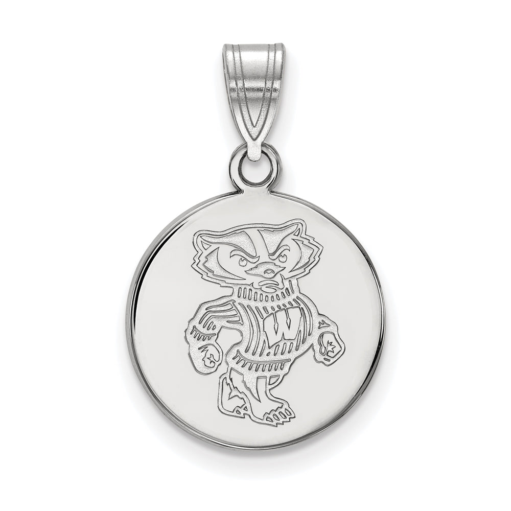14k White Gold U. of Wisconsin Medium Badgers Disc Pendant, Item P24411 by The Black Bow Jewelry Co.