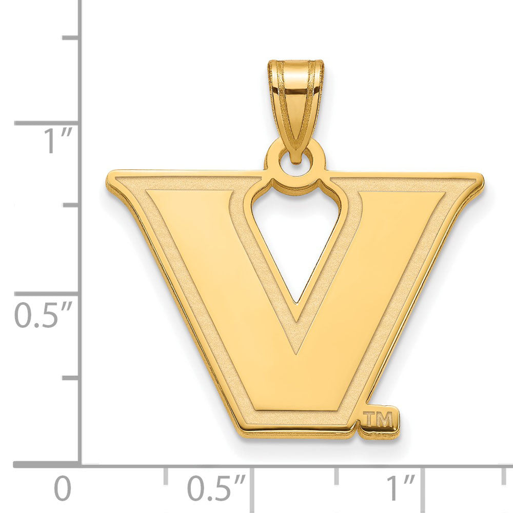 Alternate view of the 14k Gold Plated Silver Vanderbilt U. Large Logo Pendant by The Black Bow Jewelry Co.