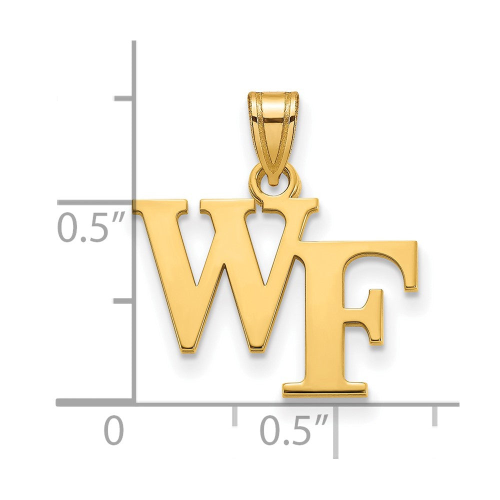 Alternate view of the 14k Gold Plated Silver Wake Forest U. Small &#39;WF&#39; Pendant by The Black Bow Jewelry Co.