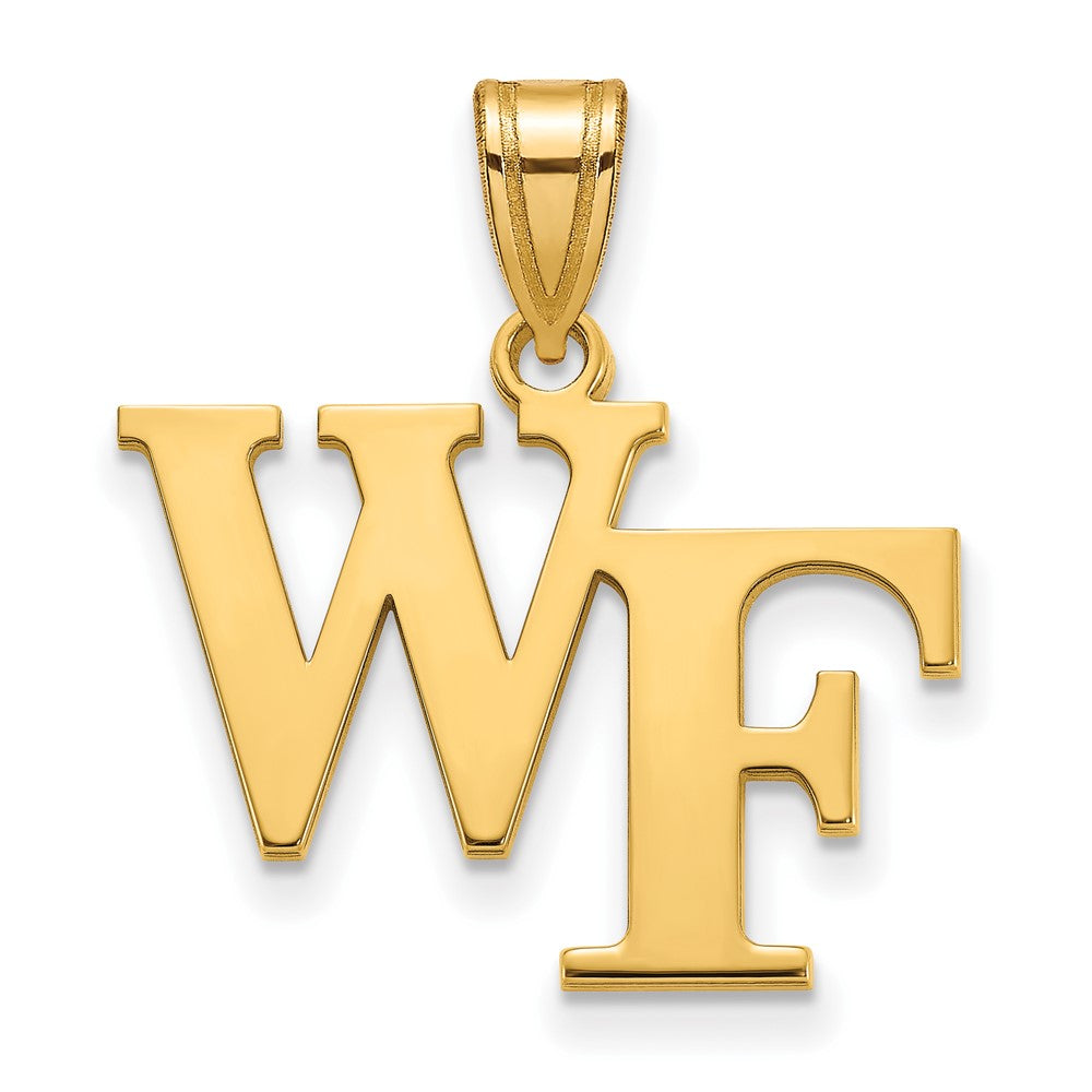 14k Gold Plated Silver Wake Forest U. Medium &#39;WF&#39; Pendant, Item P24698 by The Black Bow Jewelry Co.