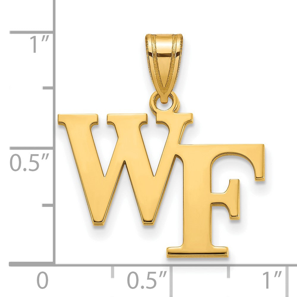 Alternate view of the 14k Gold Plated Silver Wake Forest U. Medium &#39;WF&#39; Pendant by The Black Bow Jewelry Co.
