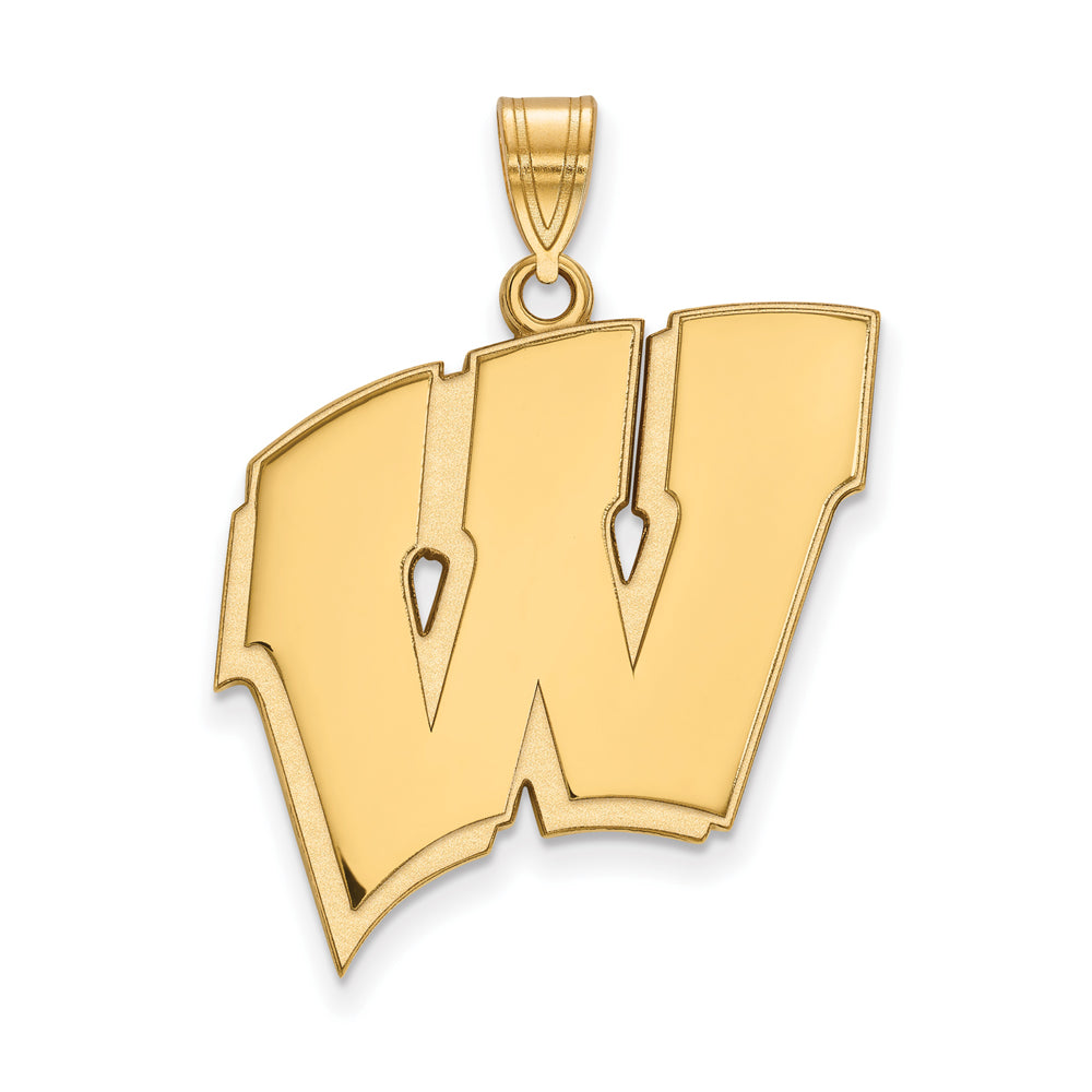 14k Gold Plated Silver U. of Wisconsin XL Initial W Pendant, Item P24789 by The Black Bow Jewelry Co.