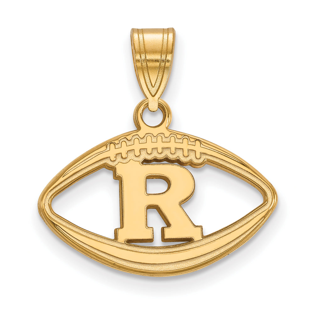 14k Gold Plated Silver Rutgers Football Pendant, Item P24877 by The Black Bow Jewelry Co.