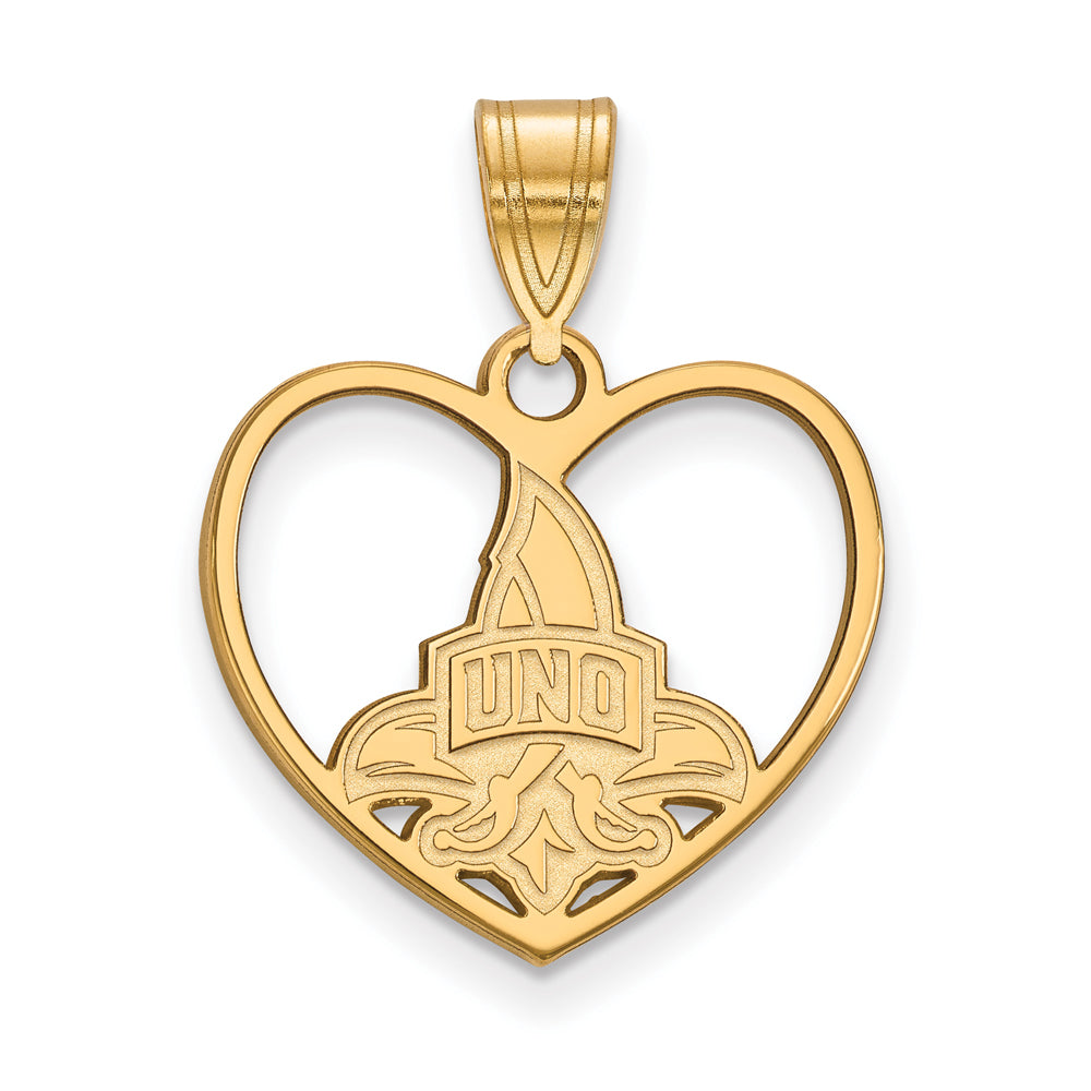 14k Gold Plated Silver U. of New Orleans Heart Pendant, Item P24880 by The Black Bow Jewelry Co.