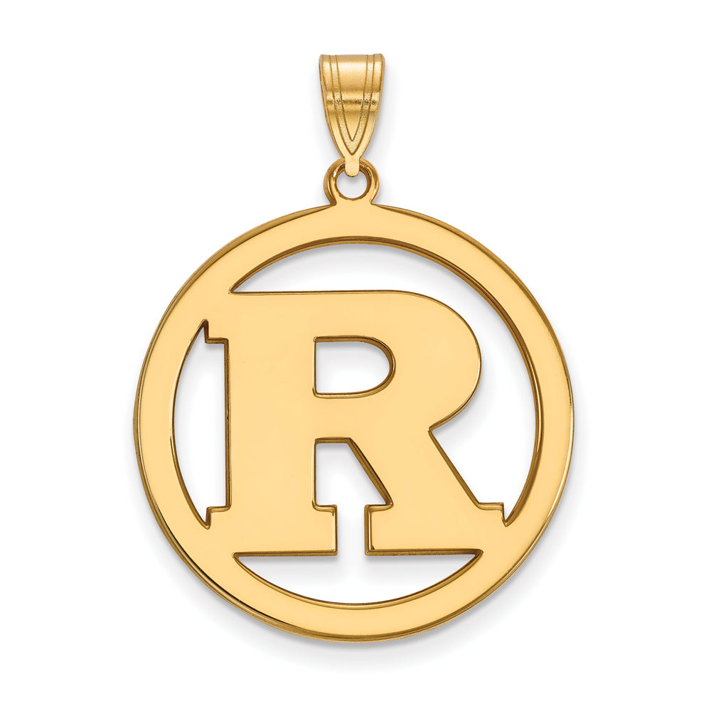 14k Gold Plated Silver Rutgers XL Initial R Circle Pendant, Item P24975 by The Black Bow Jewelry Co.