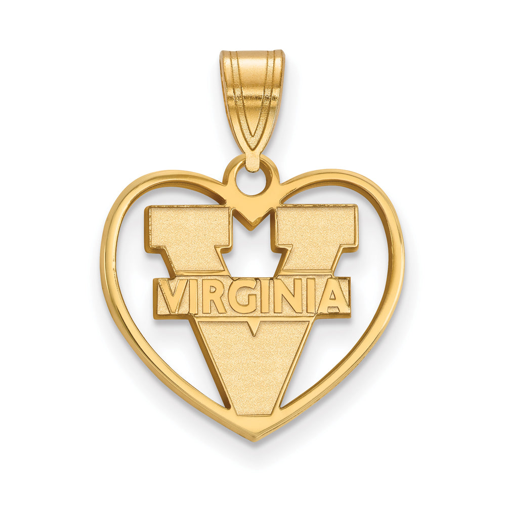 14k Gold Plated Silver U. of Virginia &#39;V&#39; Logo Heart Pendant, Item P24997 by The Black Bow Jewelry Co.