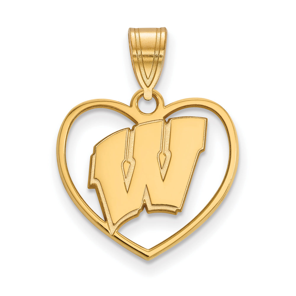 14k Gold Plated Silver U. of Wisconsin Initial W Heart Pendant, Item P24998 by The Black Bow Jewelry Co.