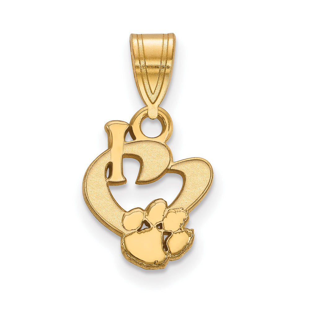 14k Gold Plated Silver Clemson U Small I Love Logo Pendant, Item P25029 by The Black Bow Jewelry Co.
