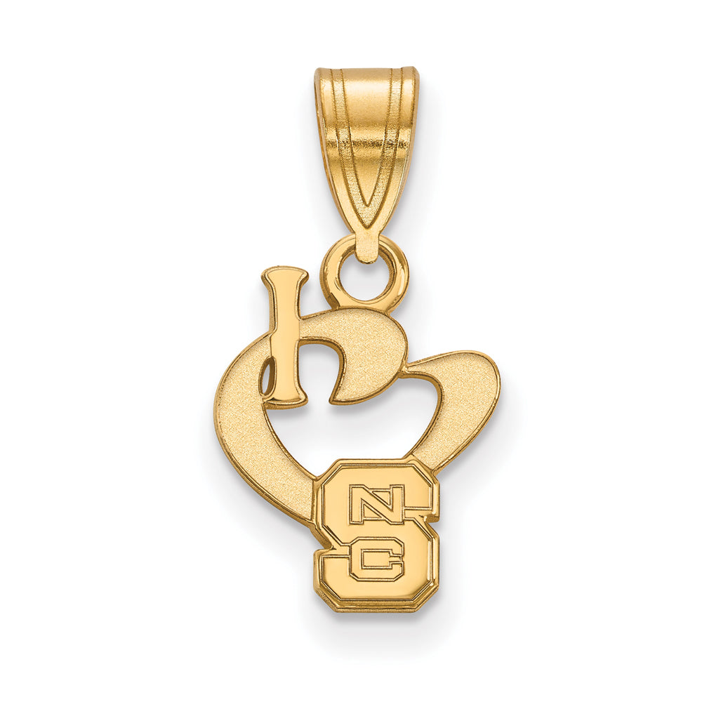 14k Gold Plated Silver North Carolina State Small I Love Logo Pendant, Item P25031 by The Black Bow Jewelry Co.