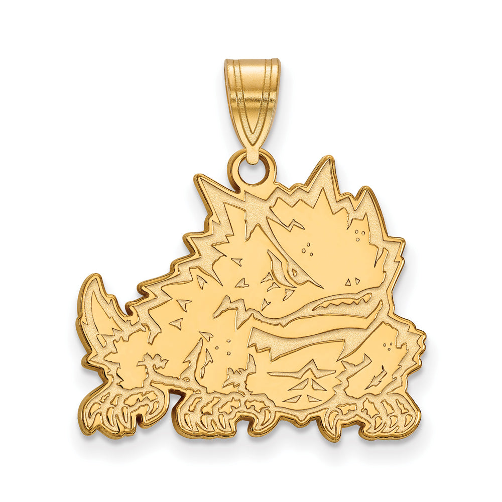 14k Gold Plated Silver Texas Christian U. Large Mascot Pendant, Item P25039 by The Black Bow Jewelry Co.