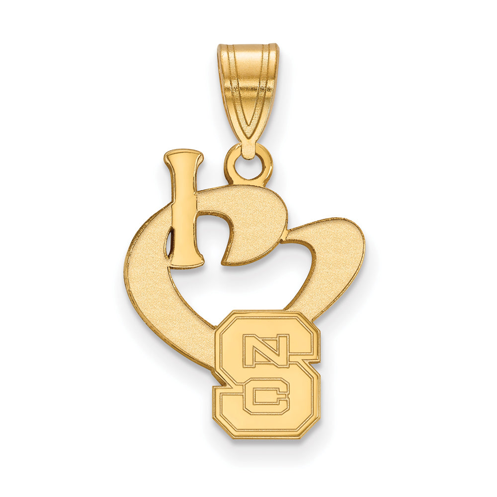 14k Gold Plated Silver North Carolina State Large I Love Logo Pendant, Item P25050 by The Black Bow Jewelry Co.