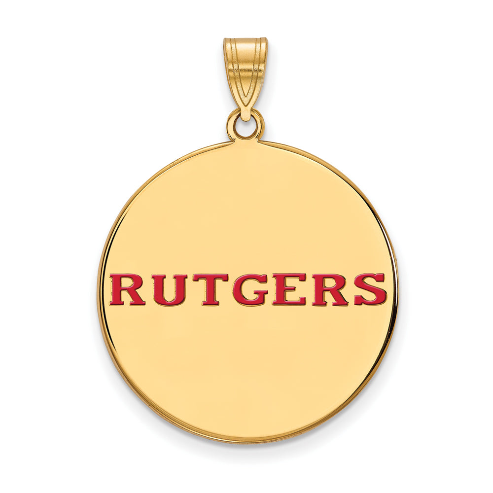 14k Gold Plated Silver Rutgers XL Enamel Script Disc Pendant, Item P25117 by The Black Bow Jewelry Co.