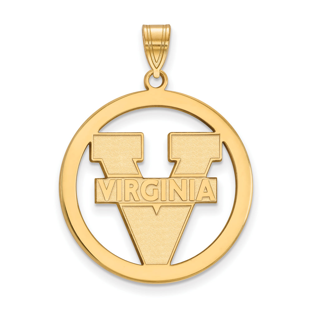 14k Gold Plated Silver U. of Virginia XL &#39;V&#39; Logo Circle Pendant, Item P25225 by The Black Bow Jewelry Co.