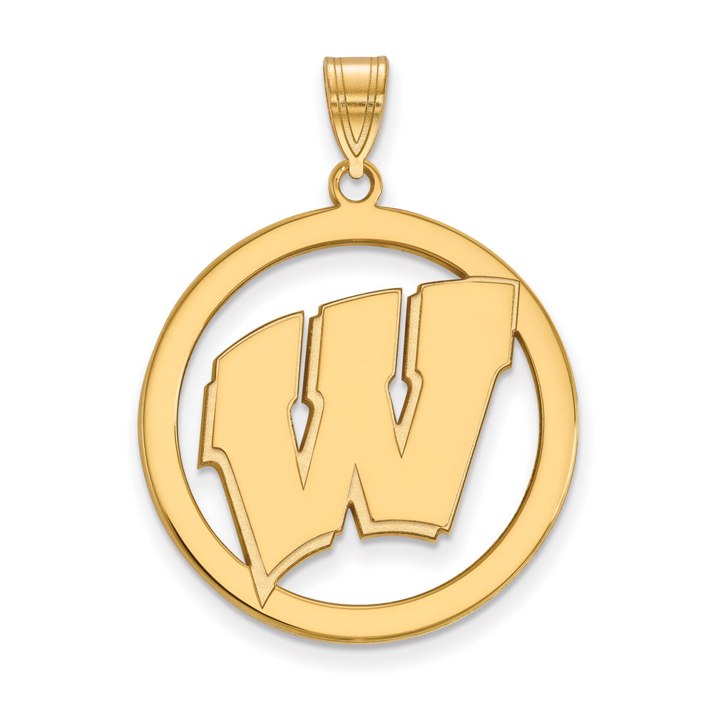 14k Gold Plated Silver U. of Wisconsin XL Initial W Circle Pendant, Item P25226 by The Black Bow Jewelry Co.