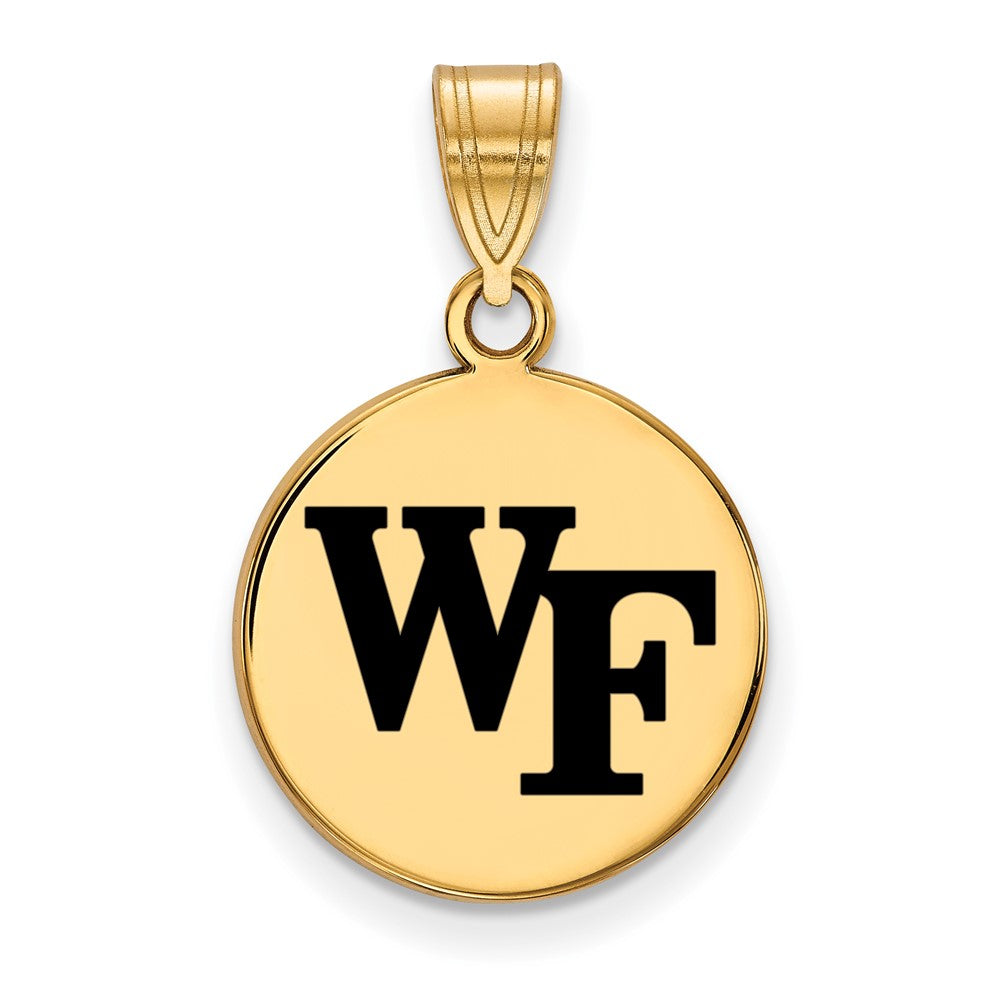 14k Gold Plated Silver Wake Forest U. Medium Enamel &#39;WF&#39; Disc Pendant, Item P25227 by The Black Bow Jewelry Co.
