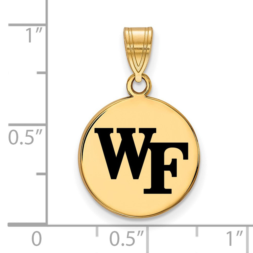 Alternate view of the 14k Gold Plated Silver Wake Forest U. Medium Enamel &#39;WF&#39; Disc Pendant by The Black Bow Jewelry Co.