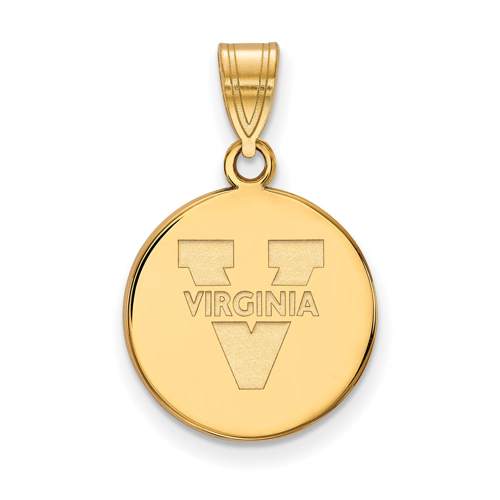 14k Gold Plated Silver U. of Virginia Medium &#39;V&#39; Logo Disc Pendant, Item P25269 by The Black Bow Jewelry Co.