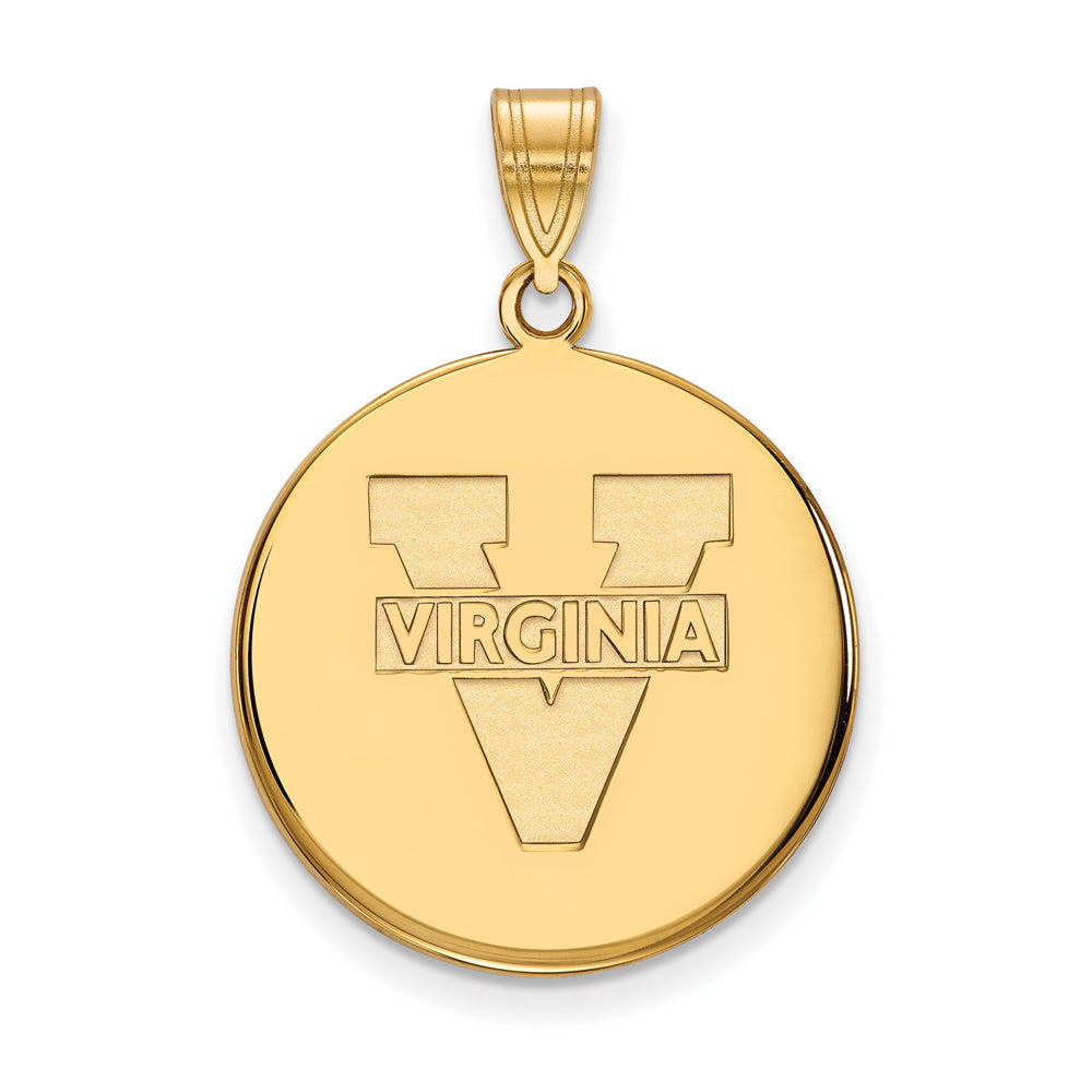 14k Gold Plated Silver U. of Virginia Large &#39;V&#39; Logo Disc Pendant, Item P25299 by The Black Bow Jewelry Co.