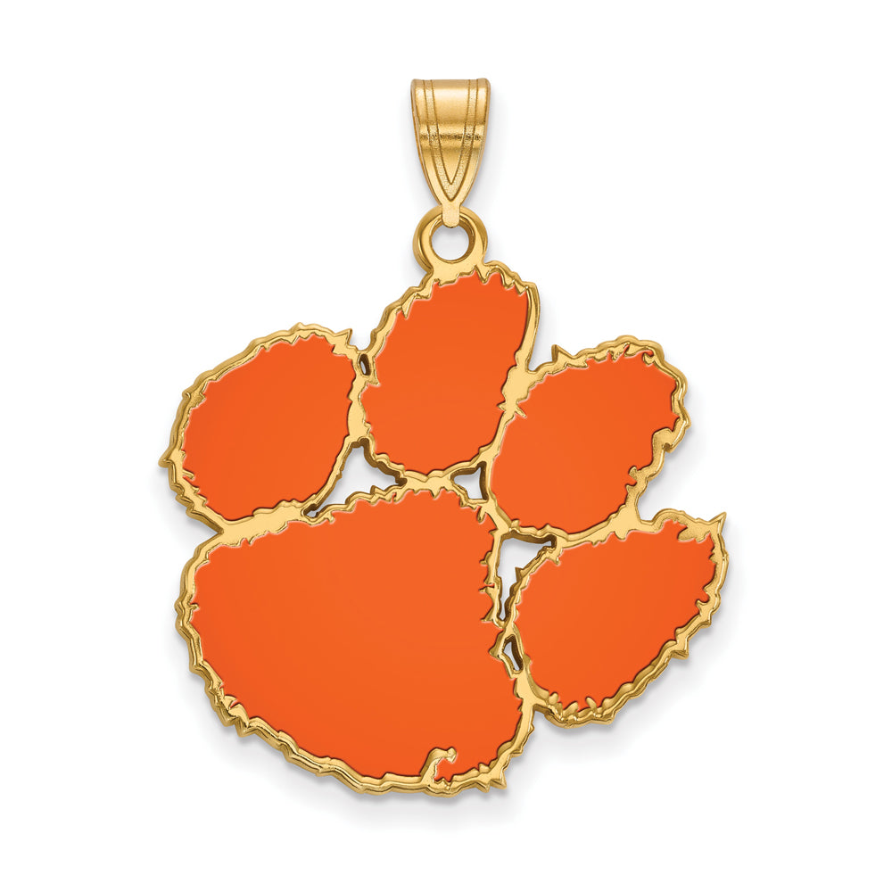 14k Gold Plated Silver Clemson U XL Enamel Pendant, Item P25331 by The Black Bow Jewelry Co.