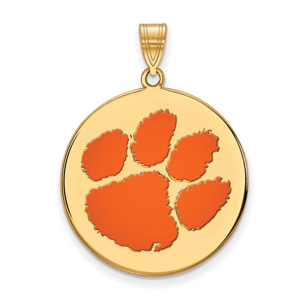 14k Gold Plated Silver Clemson U XL Enamel Disc Pendant, Item P25363 by The Black Bow Jewelry Co.